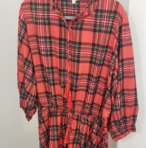 Gorgeous Red Plaid Long Sleeve Midi Dress